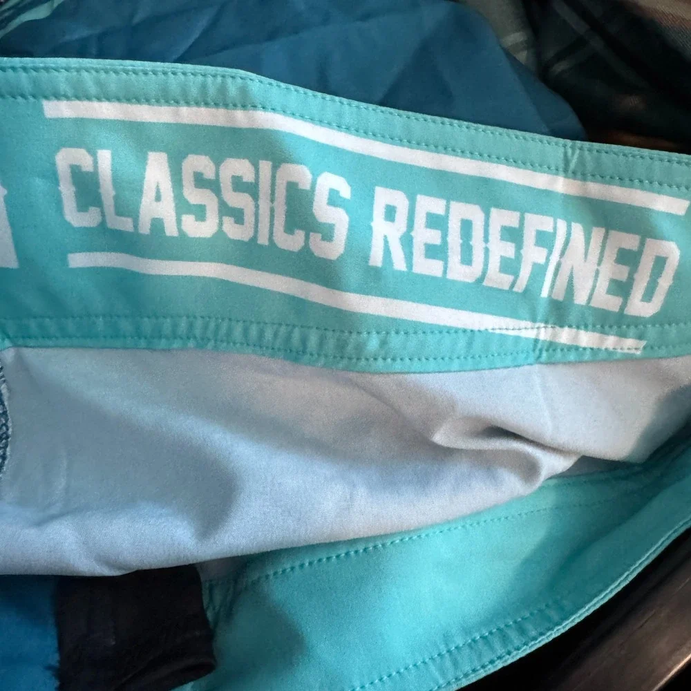 Dixxon Board Shorts Mens 38 Blue Teal Striped Swim Trunks Bathing Suit Beach